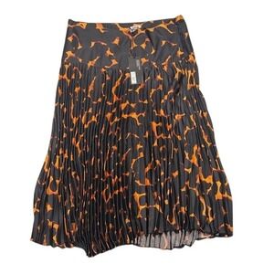 Future Collective Women XL Orange Black Animal Print Pleated Midi Skirt New